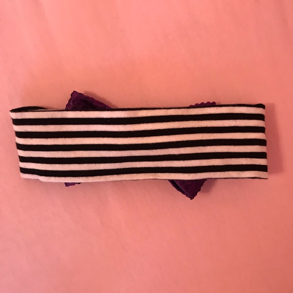 Halloween Black White Striped Headband Purple Bow - Picture 2 of 5